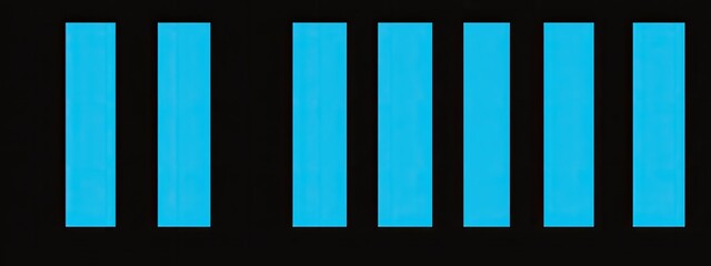 Seven vertical cyan rectangles on a black background
