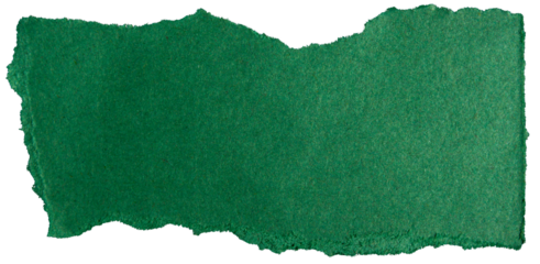 Ripped torn green paper piece on transparent background, paper tear cut out design element