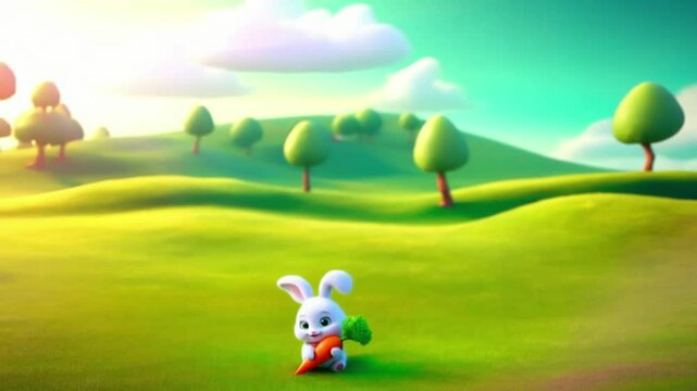 Hasenbaby mit Karotte (3D-Cartoon)