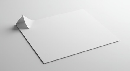 Minimalist blank paper sheet with curled corner on clean white background