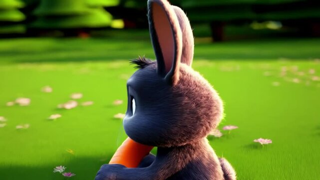 Hasenbaby mit Karotte (3D-Cartoon)