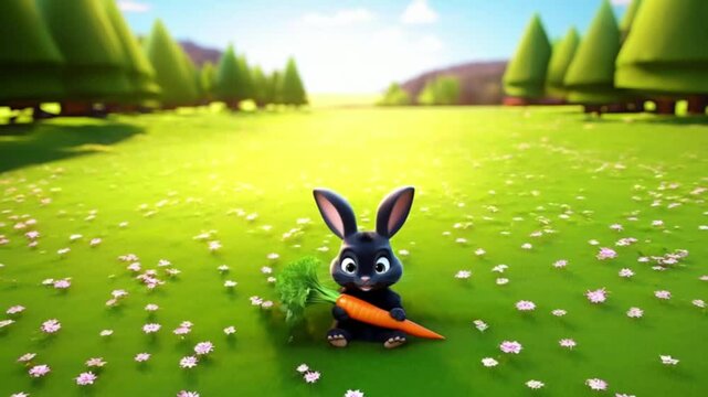 Hasenbaby mit Karotte (3D-Cartoon)