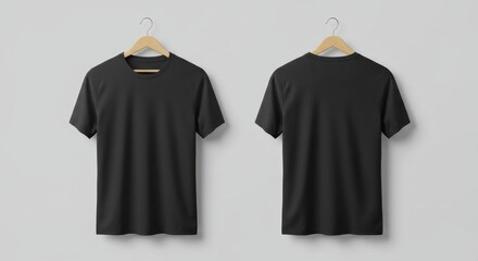 Black t-shirt mockup, showcasing front and back design for apparel presentation