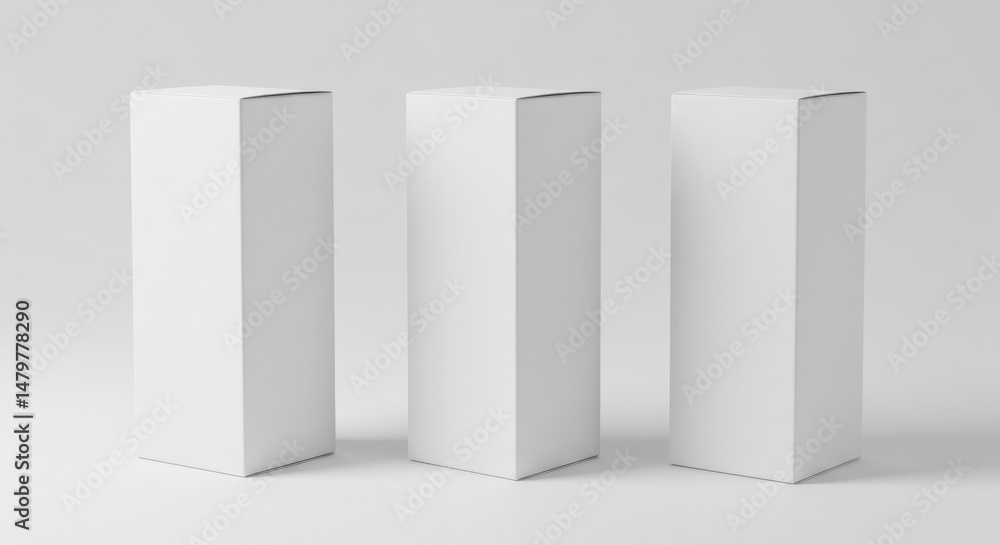 Poster minimalist display showcasing three blank vertical boxes on a white surface