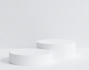 Abstract 3D realistic white cylinder podium pedestal background with natural lighting wall scene.