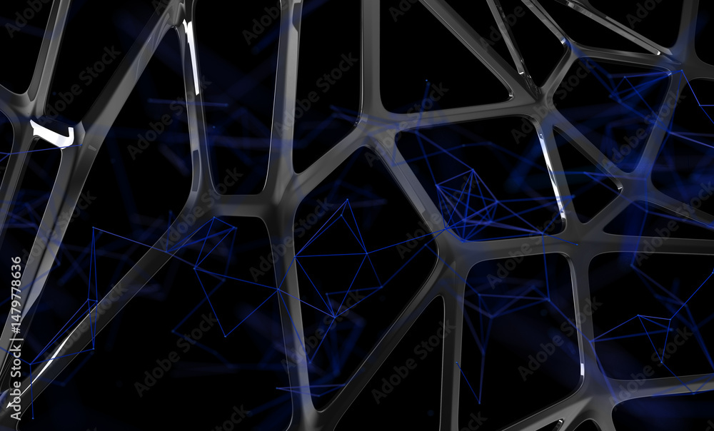 Aufkleber Neural network 3D illustration. Big data and cybersecurity
