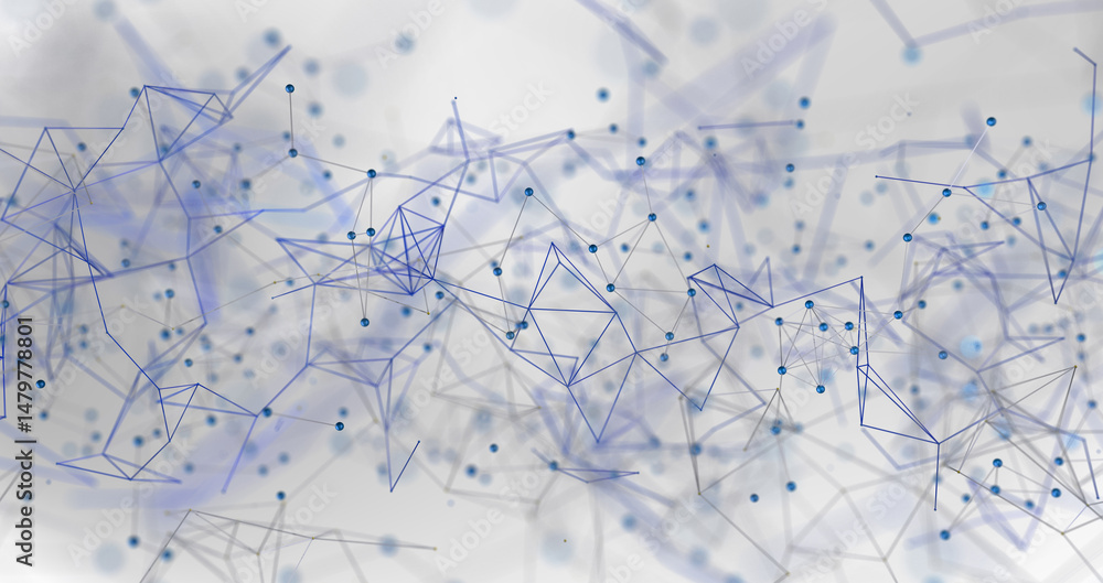 Fototapete Global network. Blockchain. 3D illustration. Neural networks and artificial intelligence. Abstract  - neural network exposure digital