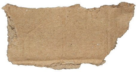 Ripped torn brown cardboard paper piece on transparent background, paper cut out design element