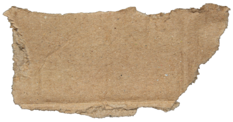 Ripped torn brown cardboard paper piece on transparent background, paper cut out design element