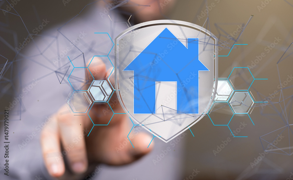Aufkleber home data. Digital cyberspace with particles and Digital data network connections concept. - neural network exposure digital