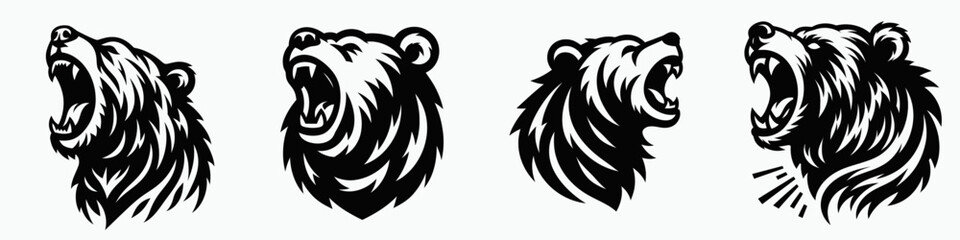 Obraz premium Bear. Roar Fierce Aggressive Strong Open Mouth Strength Clipart silhouette Vector Illustration. Huge mammal of the woods furry beast protection fauna wild habitat.