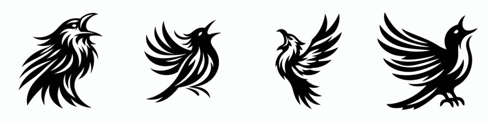 Obraz premium bird. Roar Fierce Aggressive Strong Open Mouth Strength Clipart silhouette Vector Illustration. Avian creature feathered wildlife natural flyer flying fauna zoological type.