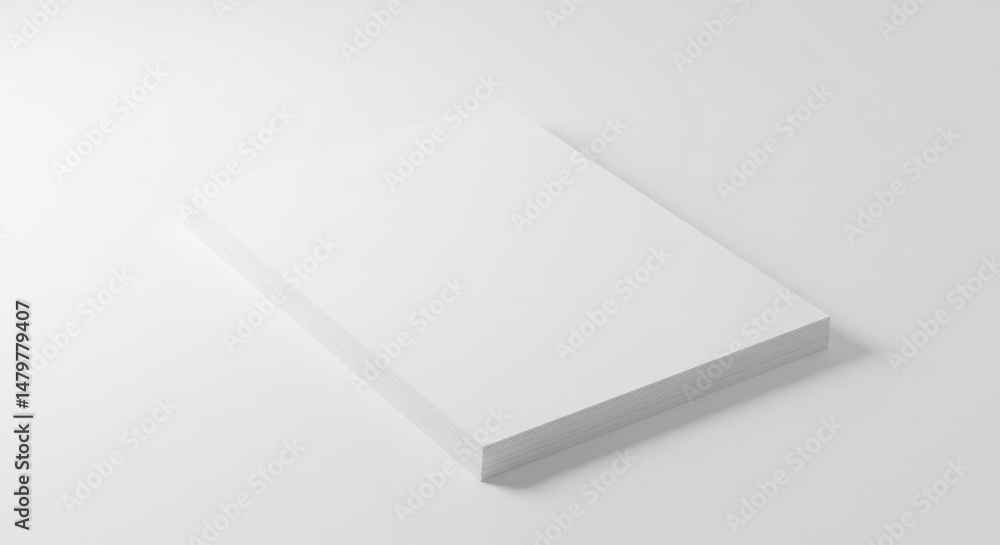 Poster stack of pristine white printer paper resting on a minimalist surface
