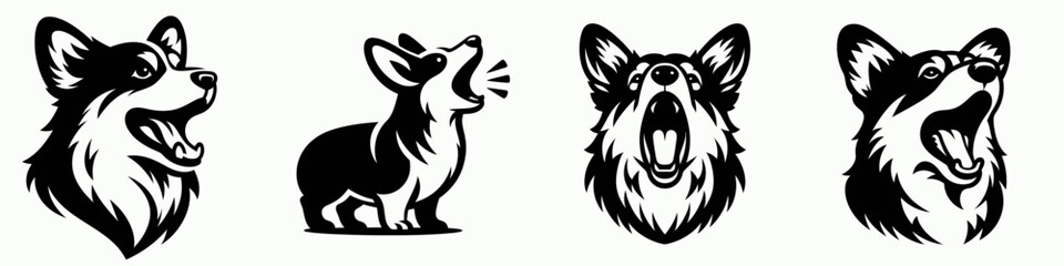 Corgi Dog. Roar Fierce Aggressive Strong Open Mouth Strength Clipart silhouette Vector Illustration. Lovable welsh companion canine breed information charming family pet.