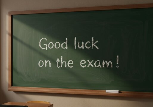 Message wishing good luck on the exam written on chalkboard   - Powered by Adobe