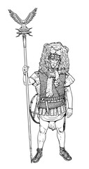 Roman aquilifer before the battle. Historical drawing.