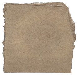 Ripped torn brown paper piece on transparent background, paper cut out design element
