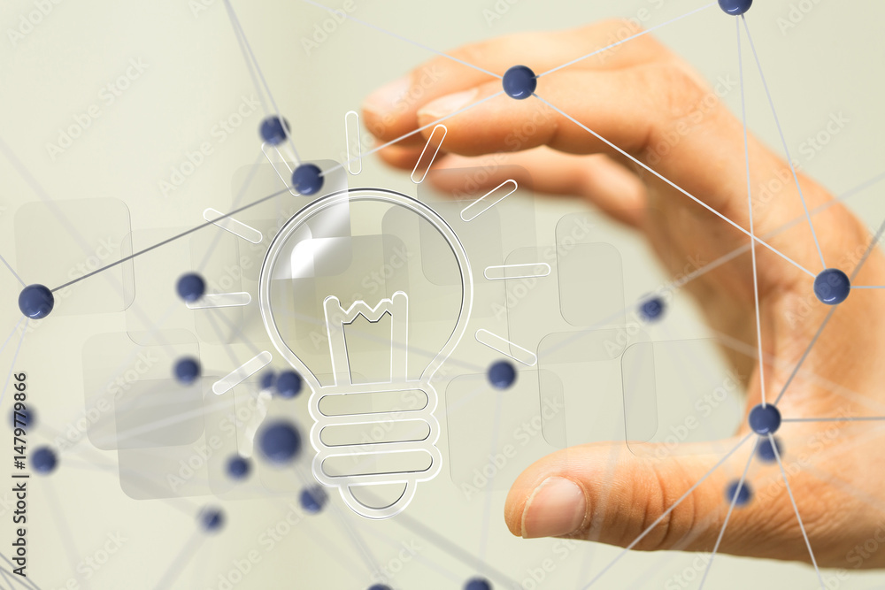 Poster lamp idea holding in hand 3d