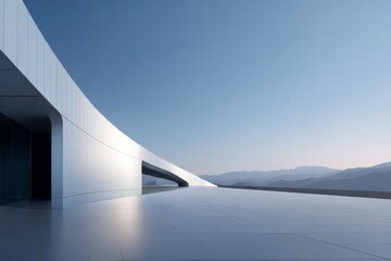 Modern Architectural Structure with Mountainous Background