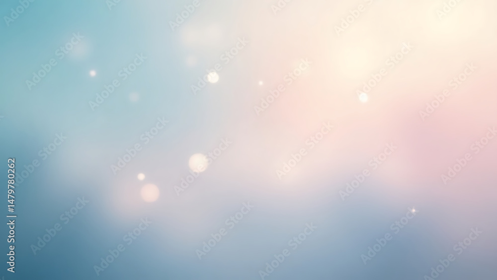 Poster soft blurry bokeh background with pastel colors and floating bright orbs for design