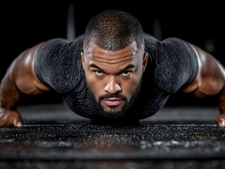 Intense push-up training session gym fitness photography indoor close-up strength building