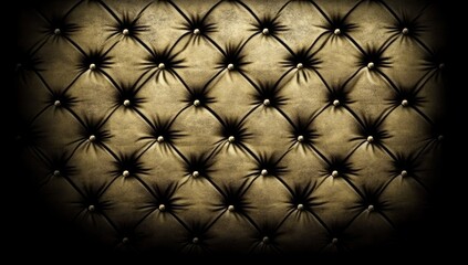 Rich, textured upholstery with tufted diamond pattern.  Dark golden brown leather,  subtle shading and distressed look.  Intricate, button detailing