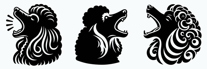 Poodle Dog. Roar Fierce Aggressive Strong Open Mouth Strength Clipart silhouette Vector Illustration. Curly canine cherished companion a guide to owning this refined breed.