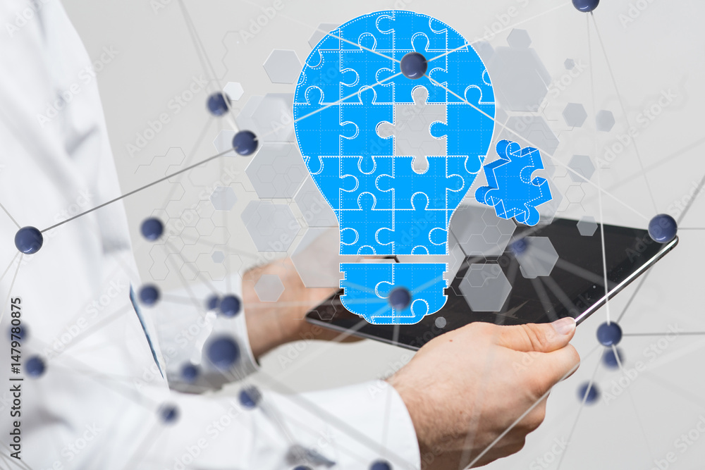 Aufkleber Neural network 3D illustration. Big data and cybersecurity
