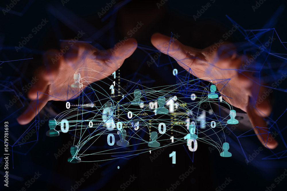 Poster Abstract technology group and data 3d - neural network exposure digital