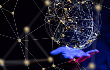 Global network. Blockchain. 3D illustration. Neural networks and artificial intelligence. Abstract