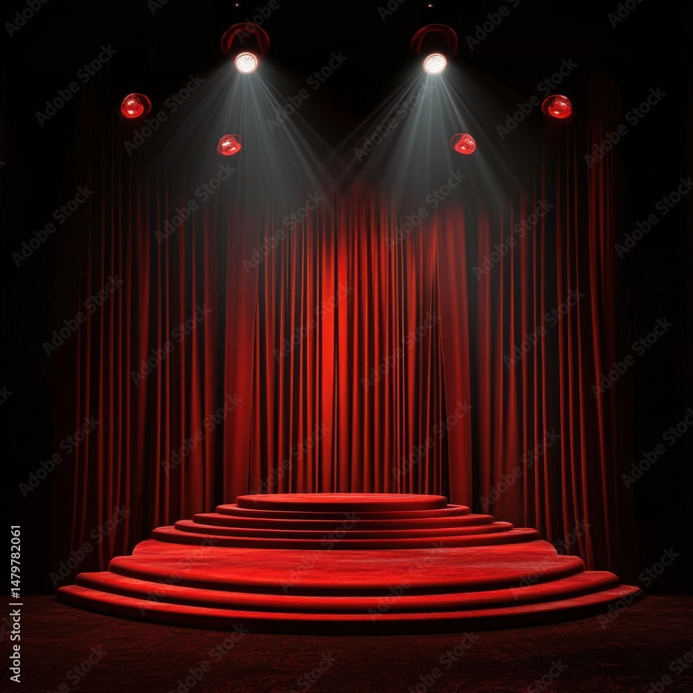 Aufkleber empty red stage with curtains and spotlights in a theater performance setting dramatic lighting and 