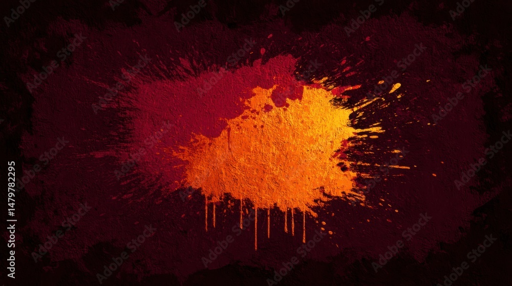 Poster abstract splatter art on dark textured background close up shot of orange and red paint explosion fo