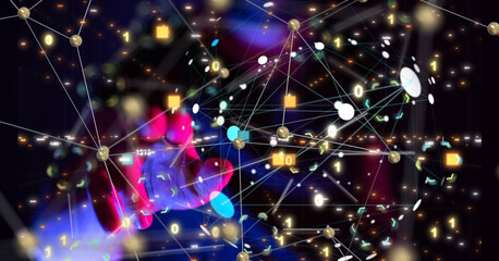 Global network. Blockchain. 3D illustration. Neural networks and artificial intelligence. Abstract