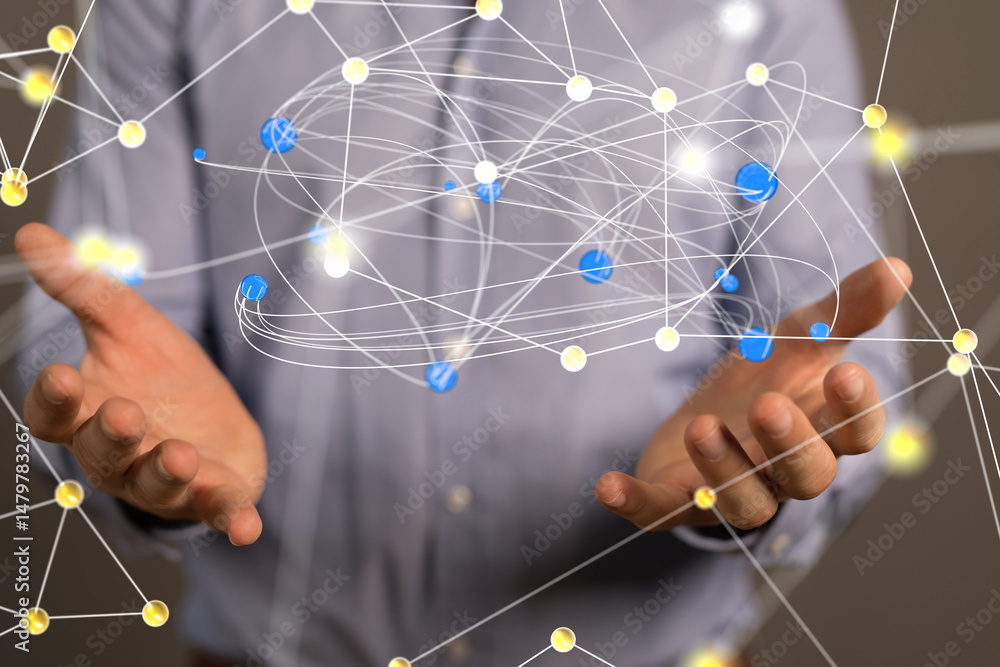 Poster touching global network and data customer connection