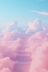 Stairway to Heaven in Dreamy Pink Clouds Aerial View Spiritual Journey Concept Pastel Colors