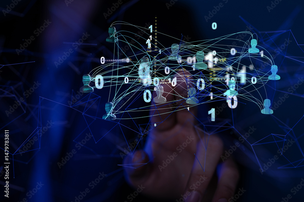 Aufkleber Abstract technology group and data 3d - neural network exposure digital