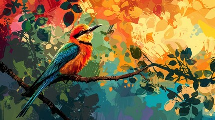 Fototapeta premium Colorful exotic bird sitting on a tree branch 