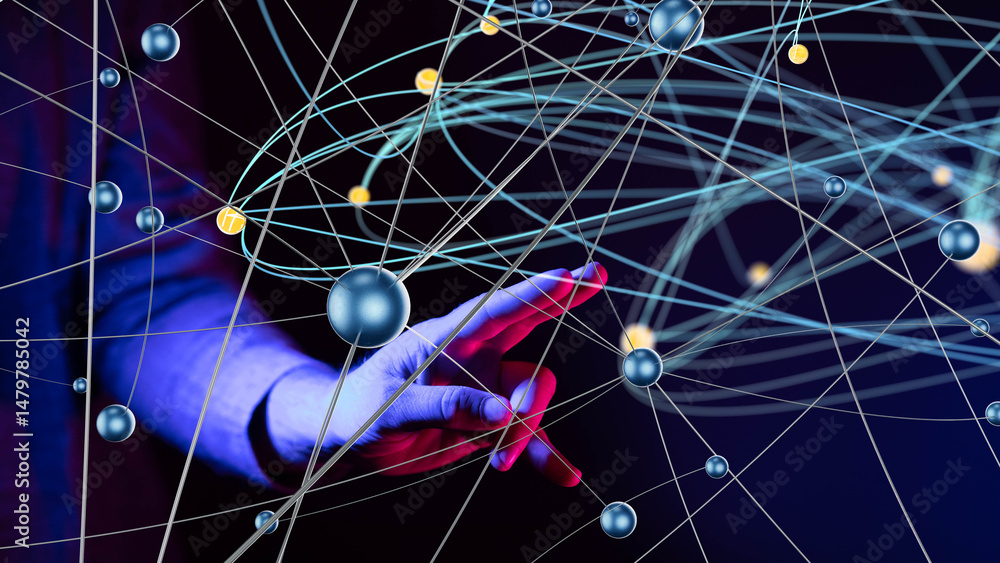 Fototapete Global network. Blockchain. 3D illustration. Neural networks and artificial intelligence. Abstract