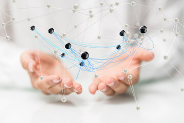 Global network. Blockchain. 3D illustration. Neural networks and artificial intelligence. Abstract