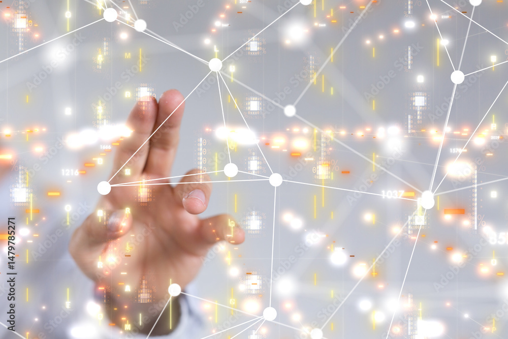 Poster Neural network 3D illustration. Big data and cybersecurity - 3d