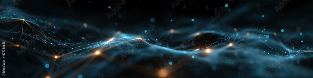 Poster a blue and orange line with many dots in between. the blue line is the main focus of the image
