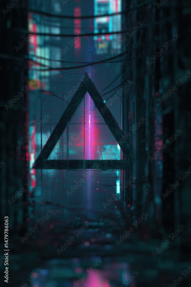 Aufkleber a triangle is lit up in a dark room. the triangle is surrounded by a blurry background. the triangle