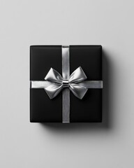 Elegant black gift box with silver ribbon