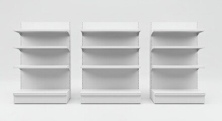 Clean minimalist white retail display shelves for product placement visuals