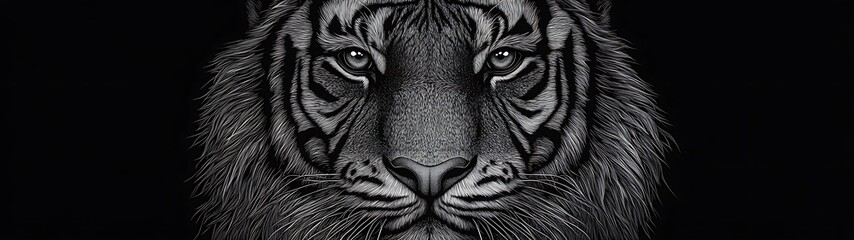 Detailed grayscale tiger portrait