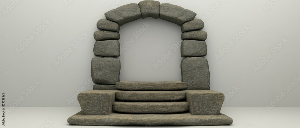 Poster stone archway and steps on white background studio shot architecture design element ancient ruins fa