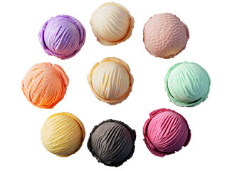 nine ice cream scoops png different flavored ice cream top view ice cream round ice cream scoops delicious ice cream png isolated in transparent