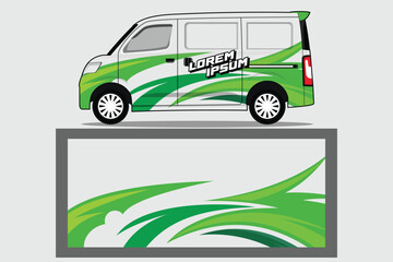 van car decal design vector. cargo van body livery decal in green color combinations Background template EPS 10