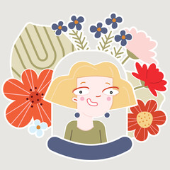 Stylized portrait of a young woman on a floral background