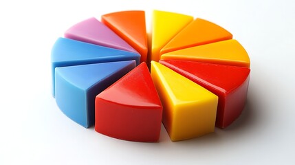 Fototapeta premium Colorful pie chart made of plastic segments arranged in a circle on a white background